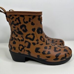 Hunter Original Cheetah Leopard Short Tan Rubber Runway Fashion Rain Boots Sz 6